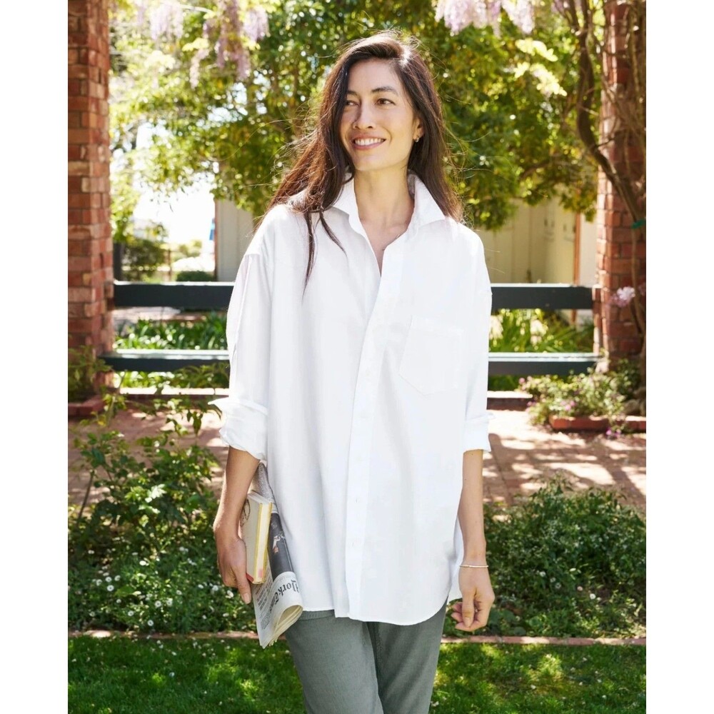 Frank & Eileen Shirley Shirt Women's M White Oversized Button-Up Cotton Oxford